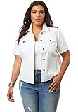 Roamans Women's Plus Size Short-Sleeve Denim Jacket - 32 W, White