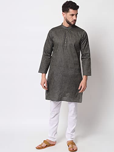 Image of Vastraa Fusion Men's Printed Kurta Pure Cotton Long Kurta, Round Collar, Full Sleeves, Button Kurta, Ethnic Wear