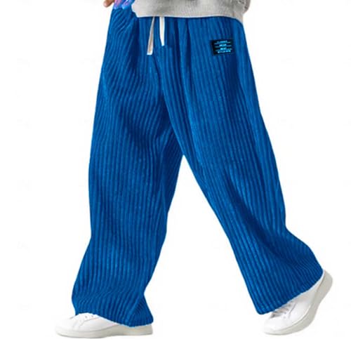 Men's Corduroy Pants Wide Leg Straight Casual Baggy Fashion Sweatpants Vintage Elastic Waist Drawstring Trousers 2025 Blue