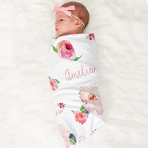Personalized Fleece Baby Girl Blanket, Coral Pink Floral #TOP6