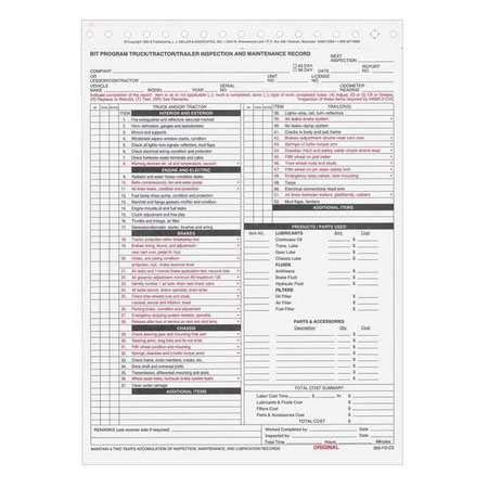 J. J. Keller & Associates, Inc. BIT Program Tractor/Trailer/Truck Inspection & Maintenance Record Form - 50 pk, 3-Ply Carbon, 8.5in x 11.75in - California BIT Program Compliant