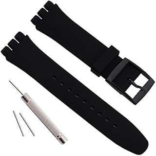 Replacement Waterproof Silicone Rubber Watch Strap Watch Band for Swatch (17mm 19mm 20mm) (17mm, Black)