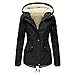 Pianshanzi Winterjacke Damen Warme Plüsch Kapuzen Fleecejacke Fleece-Futter Lange Oberschenkellänge Slim Fit Tunnelzug Frauen Wintermantel Parka mit Kapuze Mantel Dicker Winddichte