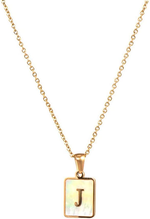 Townshine18K Gold Stainless Steel Letter A to Z Initial Necklace Natural White Mother of Pearl Pendant Necklace