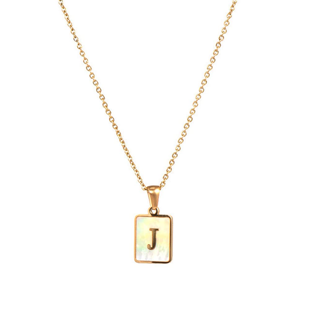 Townshine18K Gold Stainless Steel Letter A to Z Initial Necklace Natural White Mother of Pearl Pendant Necklace