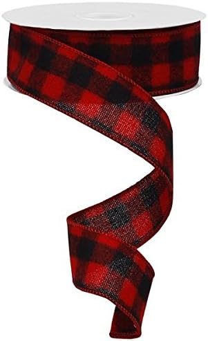 Flannel Check Plaid Wired Edge Ribbon, 10 Yards (Red, Black, 1.5")
