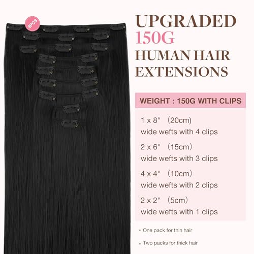 Image of GOO GOO Clip in Hair Extensions Real Human Hair Black Remy Extensions