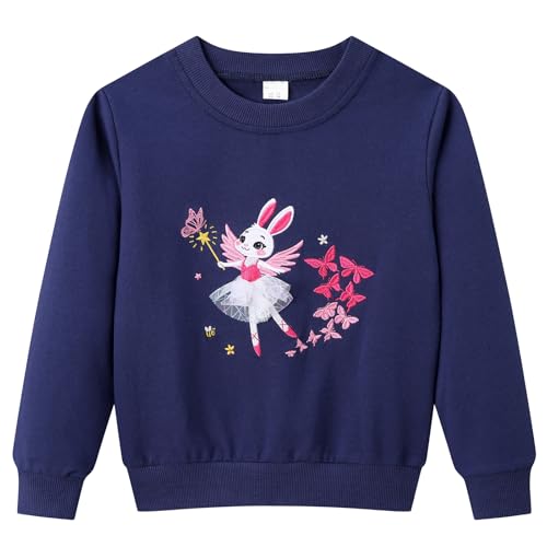 Dinopjs Tanzendes Osterhasen mit Schmetterling Pullover für Mädchen, Mädch Warm Sweatshirt, Prinzessin Kleine Weiße Kaninchen im funkelnden Kleid mit Zauberstab Sportshirt für Kinder 8 Jahre / 128