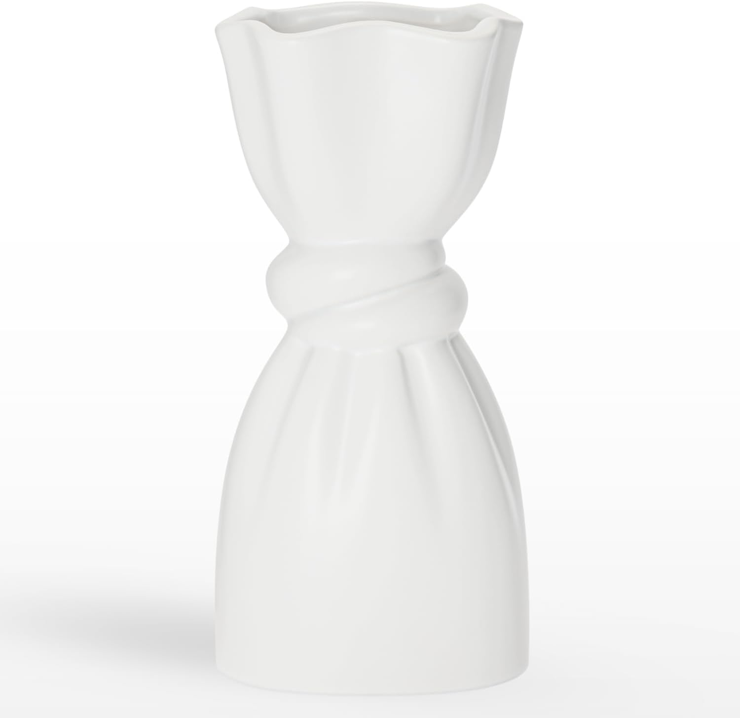 Torre & Tagus 10" Cinched Knot White Ceramic Vase for Flowers - Satin White Decorative Vase for Flowers & Pampas Grass, Modern Home Decor in Living Room, Entryway, Home Office, or Wedding