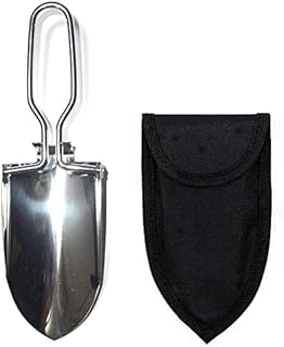 Portable Folding Shovel Mini Camping Shovel with Carrying Pouch Multi-Function Folding Trenching Shovel Spade for Hiking Backpacking Gardening, Silver