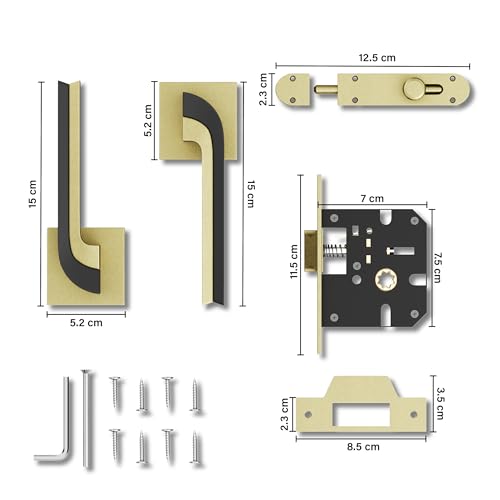 Image of GLOXY Zinc Premium Door Lock Set for Bathroom,Mortise Door Lock Handle Set for Balcony,Keyless Lock Pull Handle Set for Storeroom | Antique & Black Finish (2 Years Warranty, Pack of 1)