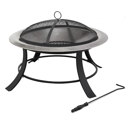 tepro Feuerschale Silver City, mit Edelstahl-Feuerschale, Schürhaken und abnehmbarem Funkenschutz, ca. Ø 74 cm, Maße ca. 74 x 74 x 50 cm (mit Füßen), Schwarz/ Silber