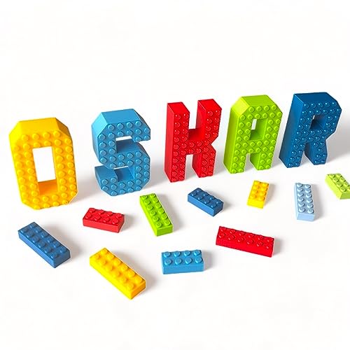 KAJAWIS Lettres 3D compatibles avec Les Briques Lego, Décoration d'une Chambre d'enfant, Stickers muraux pour Enfants 3 ans - 7 ans, 5 Pièces, 3.5 cm x 2.3 cm x 8 cm