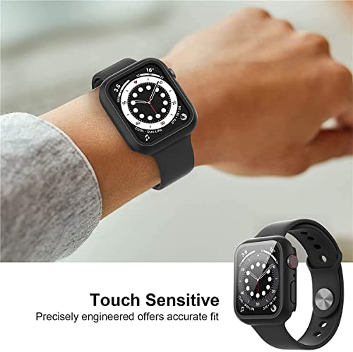 2 Pack Compatible con Funda Apple Watch 45mm Serie 7 Cristal Templado, PC Case y Vidrio HD Protector de Pantalla Integrados, iWatch Slim Cover de Bumper y Protector Pantalla