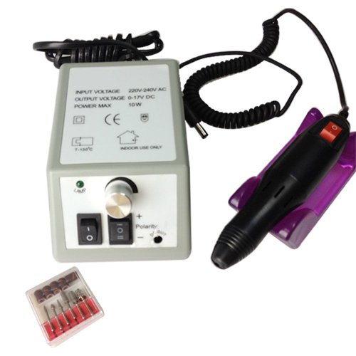 BESDATA Nail Art Tool Manicure & Pedicure Kit 110V-120V Electric Nail Drill File Ideal for Beauty Salon and Household - 6 Drill Bits + 6 Sanding Bands - White