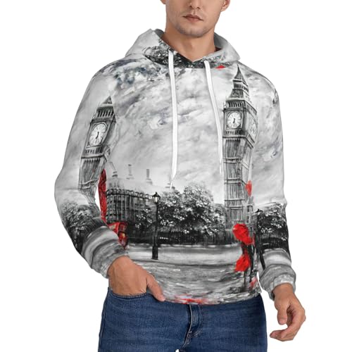 Sweat à capuche décontracté rouge imprimé London Street pour homme