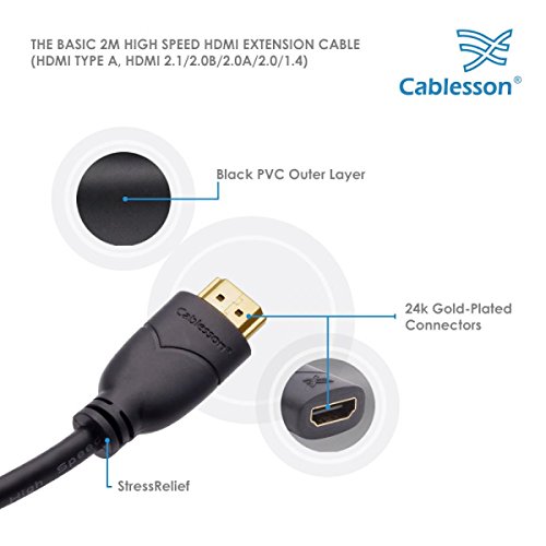 Cablesson Basic 5 ft / 2m High Speed HDMI Cable (HDMI Type A, v2.1/2.0b/2.0a/2.0/1.4), 4K, 3D, ARC, Full HD, Ultra HD, 2160p - Image 4