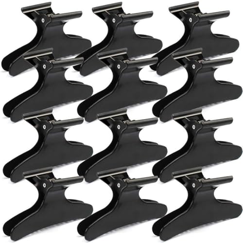 12 Piezas Pinzas de Pelo Tipo Garra para Mujeres, Pinzas de Seccionamiento Negras en Forma de Mariposa, Accesorios de Peluquería para Salón, Styling para Chicas, Perfectas para Peinar o Secar el Pelo