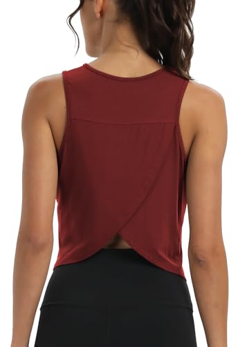 Image of Mippo Workout Tops for Women Cropped Open Back Sleeveless Tank Tops Athletic Gym Yoga Shirts Loose Fit
