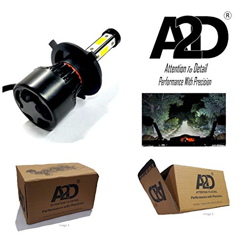 Image of A2D 3-Side Led Full Cobe H4 Hs1 Ultra Bright Bike Headlight Bulb Replacement Kit 6000K High-Low Beam-White for Hero Passion Pro Tr
