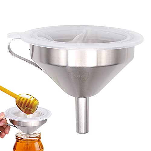 PROBEEALLYU Entonnoir avec Filtre en Acier Inoxydable 100 Filtre Filtre passoire à Miel/Confiture/vin 5,2 Pouces, Sac-Filtre Cadeau Inclus Cover