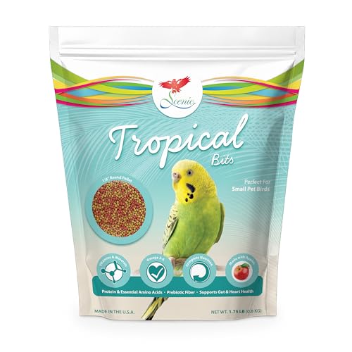 Scenic Tropical Bits Small Pet Bird Food - 1.75 lb Bag - 1/8 Bird Pellets - Complete Nutrition for Cockatiels Budgies Lovebirds Conures & Lories