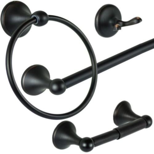 4-Piece Bathroom Hardware Accessory Set With 24" Towel Bar (Bronze)