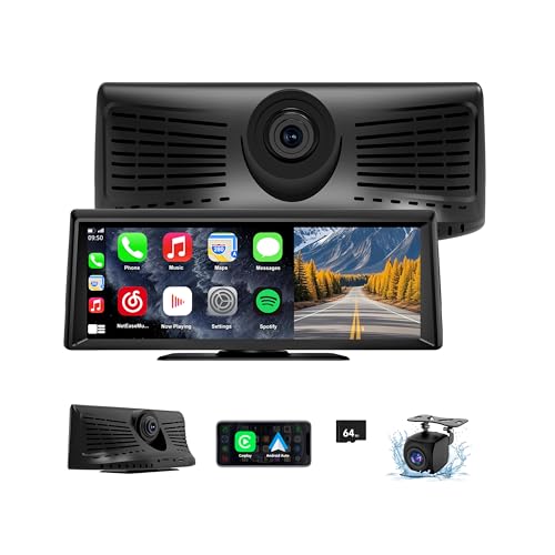 Apenet Wireless CarPlay Screen with 2K Dash Cam, 8.1' Portable Touchscreen Car Stereo with CarPlay & Android Auto, 1080P Backup Camera, Voice Control, Bluetooth, Mirror Link, GPS Navigation
