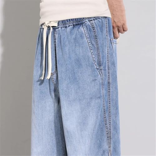 Men's Retro Drawstring Jeans Summer Thin Elastic Waist Casual Jeans3