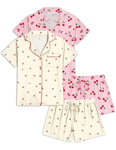 Image of Ekouaer Womens Pajamas Set 2 Pack Button Down Summer Sleepwear Short Sleeve Comfy Pjs Loungewear Set