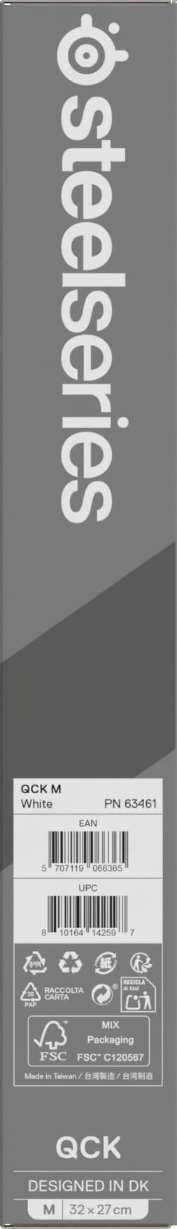 SteelSeries QcK, gamingowa podkładka, średnia - Biała - Antypoślizgowa silikonowa podstawa - Topowe śledzenie, stabilność - opt. dla czujników gamingowych - 320x270 mm - FPS, MOBA, RTS, MMO