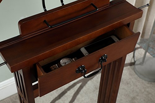 Proman Products Mission Wardrobe Wood Valet Stand with Drawer, Contour Hanger, Trouser Bar, Tie & Belt Hooks and Shoe Rack, Dark Walnut - VL36188