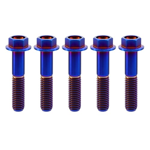 Image of Rison Titanium Flanged Hex Head Bolt - M8x1.25x30mm, 6AL4V Aerospace Grade, Burnt Blue, Pack of 5