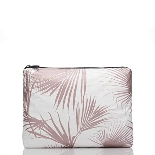 ALOHA Collection Mid Pouch, Lightweight, Packable, & Splash-Proof Pouch for Travel, Makeup, Toiletries, Organization, Gym, Pool & Beach. Easy to Clean Material. (11" x 8.5"), Day Palms in Rose Gold