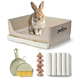 Large Rabbit Litter Tray with Drawer, Small Animal Potty Box for Rabbits, Guinea Pigs, Ferrets & Chinchillas, Easy-Clean Sifting Grille, Odour-Reducing Design, Includes Cleaning Tools & Pads