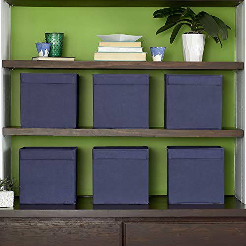 Household Essentials 87-1 Foldable Fabric Storage Bins | Set Of 6 Cubby Cubes With Flap Handle, Navy Blue #TOP2