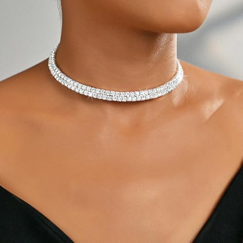 Handcess Strass Choker Halskette Silber Glitzernde Kristall Geschichtete Halsketten Braut Halskette Schmuck für Frauen