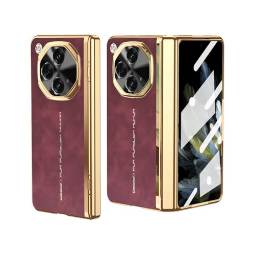 Étui Honor Magic V3 anti-chocs rigide en cuir rose et protège-charnière