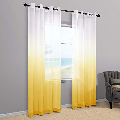 Koufall Yellow Curtains 84 Inch Length 2 Panels For Living Room Decor Grommet Window Ombre Sheer Yellow Spring Curtains For Bedroom Dining Room 52X84 Inches Long #TOP2