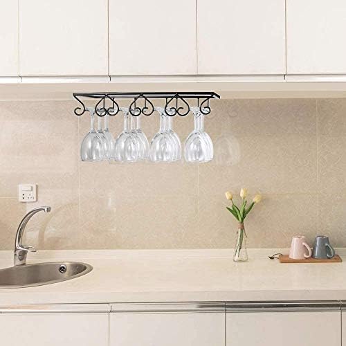Wine Glass Rack Under Cabinet, Heart-Shaped Wine Glass Holder, 4 Rows Stemware Glasses Storage Hanger, Hanging Wine Glass Holder, for Bar, Kitchen Cabinet(4 Screws) (A)