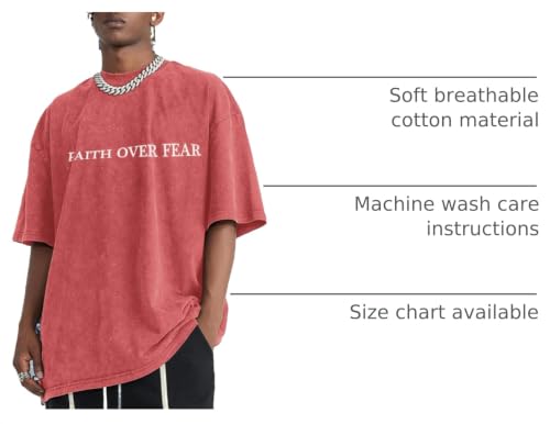Image of Christian Faith Over Fear Shirt for Men Jesus Religious Shirts Oversized Graphic Tees Acid Wash God T-Shirt
