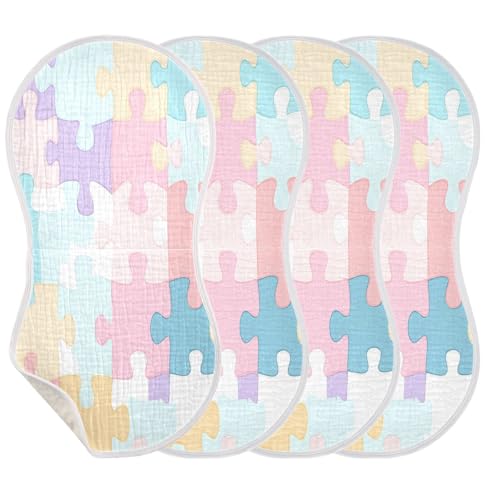 Pastel Colored Puzzle Pattern Plant Burp Cloths Cotton Baby Washcloths,Large 22x11in Burping Cloth Absorbent and Soft for Newborn Baby Boys and Girls,4 Pack3
