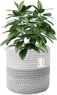 NATTHSWE Plant Basket With Liner, Indoor Woven Plant Pots for 7" Planter Flower Pots Cotton Rope Jute Plant Pot Decoration Foldable Laundry Basket Household Storage Basket