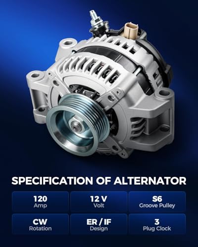 Image of KAX New Alternator Replacement for 2002-2003 Ram 1500 3.7 /4.7L 2006 Ram 1500 3.7L 2001-2006 Durango 2002 Liberty, Grand Cherokee 4.7L Unit; 136 Amp,12V,CW,S6 Groove Pulley,Replace for 13912N