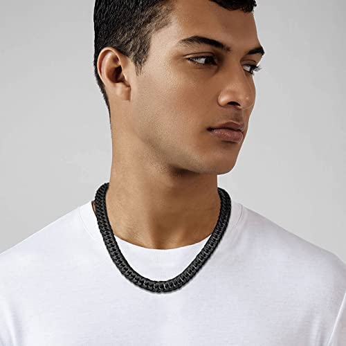 U7 Men Black Choker Chain 18 Inch Hip Hop Style 12Mm Wide Chunky Franco Curb Chain Necklace #TOP1