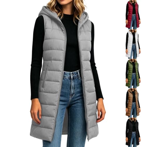 Fall Puffer Vests for Women Hooded Quilted Loose Zip Up Winter Vest - image 1