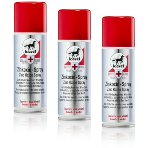 RL24 leovet - Erste Hilfe Zinkoxid-Spray | Pferde-Zinkspray zum Abdecken von Wunden | Zinksalbe zum Sprühen | bildet Schutzfilm & pflegt beanspruchte Hautpartien | 3 x Wundspray 200 ml (3er Set)