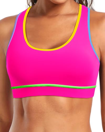 Image of Holipick Women's Sports Bra Bikini Tops Racerback Swim Top Scoop Neck Bathing Suits Top Modest Padded Crop Tops Swimsuit Only