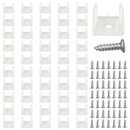 COYUN 50 Pièces Fixation Ruban LED, LED Néon Montage Clips Support Montage, Support pour Bandes, Inclure Vis pour 12mm à 14mm Silicone LED Néon Bande Lumineuse, Translucide, Blanc, avec 50 Vis