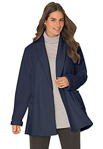 Woman Within Women s Plus Size Microfleece Cardigan - L, Navy Blue